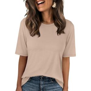 image:imageANRABESS Womens Half Sleeve Tops Summer Basic Tee Crew Neck Casual Soft WrinkleFree Fabric TShirts 2026 Trendy ClothesAlmond