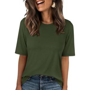 image:imageANRABESS Womens Half Sleeve Tops Summer Basic Tee Crew Neck Casual Soft WrinkleFree Fabric TShirts 2026 Trendy ClothesArmy Green