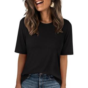 image:imageANRABESS Womens Half Sleeve Tops Summer Basic Tee Crew Neck Casual Soft WrinkleFree Fabric TShirts 2026 Trendy ClothesBlack