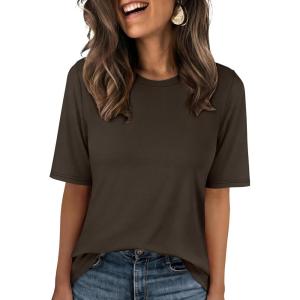 image:imageANRABESS Womens Half Sleeve Tops Summer Basic Tee Crew Neck Casual Soft WrinkleFree Fabric TShirts 2026 Trendy ClothesDark Brown