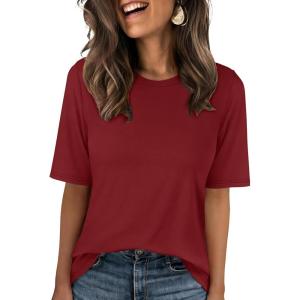 image:imageANRABESS Womens Half Sleeve Tops Summer Basic Tee Crew Neck Casual Soft WrinkleFree Fabric TShirts 2026 Trendy ClothesDark Red
