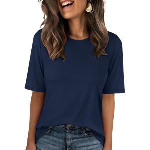 image:imageANRABESS Womens Half Sleeve Tops Summer Basic Tee Crew Neck Casual Soft WrinkleFree Fabric TShirts 2026 Trendy ClothesNavy Blue