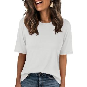image:imageANRABESS Womens Half Sleeve Tops Summer Basic Tee Crew Neck Casual Soft WrinkleFree Fabric TShirts 2026 Trendy ClothesWhite