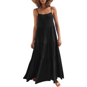 image:imageANRABESS Womens Maxi Dress 2026 Summer Casual Sleeveless Spaghetti Strap Boho Sundress Flowy Tiered Beach Vacation Long DressBlack