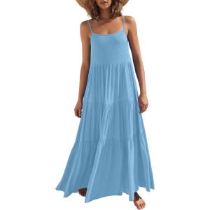image:imageANRABESS Womens Maxi Dress 2026 Summer Casual Sleeveless Spaghetti Strap Boho Sundress Flowy Tiered Beach Vacation Long DressBright Blue