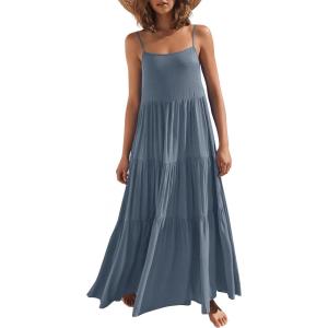 image:imageANRABESS Womens Maxi Dress 2026 Summer Casual Sleeveless Spaghetti Strap Boho Sundress Flowy Tiered Beach Vacation Long DressGrey Blue