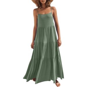 image:imageANRABESS Womens Maxi Dress 2026 Summer Casual Sleeveless Spaghetti Strap Boho Sundress Flowy Tiered Beach Vacation Long DressLight Green