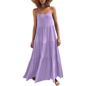 image:imageANRABESS Womens Maxi Dress 2026 Summer Casual Sleeveless Spaghetti Strap Boho Sundress Flowy Tiered Beach Vacation Long DressLight Purple