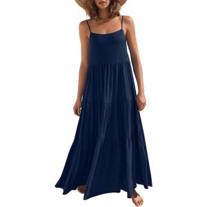 image:imageANRABESS Womens Maxi Dress 2026 Summer Casual Sleeveless Spaghetti Strap Boho Sundress Flowy Tiered Beach Vacation Long DressNavy Blue