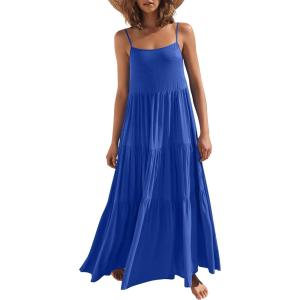 image:imageANRABESS Womens Maxi Dress 2026 Summer Casual Sleeveless Spaghetti Strap Boho Sundress Flowy Tiered Beach Vacation Long DressRoyal Blue