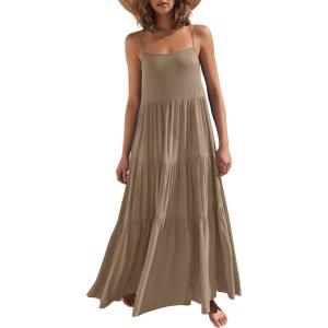 image:imageANRABESS Womens Maxi Dress 2026 Summer Casual Sleeveless Spaghetti Strap Boho Sundress Flowy Tiered Beach Vacation Long DressYellow Khaki