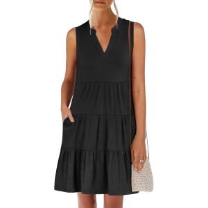 image:imageANRABESS Womens Mini Dresses Sleeveless V Neck Tiered Swing Going Out Beach Vacation Sundress 2026 Summer Casual OutfitsBlack