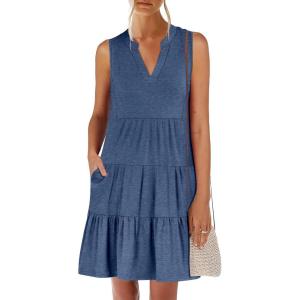 image:imageANRABESS Womens Mini Dresses Sleeveless V Neck Tiered Swing Going Out Beach Vacation Sundress 2026 Summer Casual OutfitsBlue