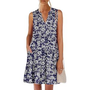 image:imageANRABESS Womens Mini Dresses Sleeveless V Neck Tiered Swing Going Out Beach Vacation Sundress 2026 Summer Casual OutfitsBlue White Floral
