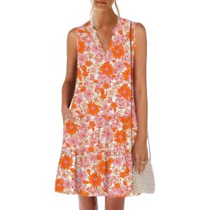 image:imageANRABESS Womens Mini Dresses Sleeveless V Neck Tiered Swing Going Out Beach Vacation Sundress 2026 Summer Casual OutfitsChrysanthemum Floral