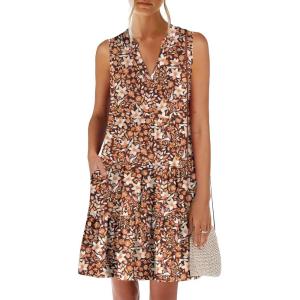 image:imageANRABESS Womens Mini Dresses Sleeveless V Neck Tiered Swing Going Out Beach Vacation Sundress 2026 Summer Casual OutfitsGradient Orange Floral