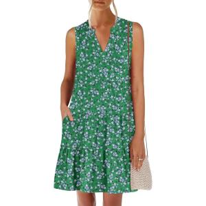 image:imageANRABESS Womens Mini Dresses Sleeveless V Neck Tiered Swing Going Out Beach Vacation Sundress 2026 Summer Casual OutfitsGreen White Purple Floral