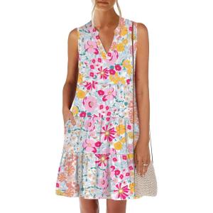 image:imageANRABESS Womens Mini Dresses Sleeveless V Neck Tiered Swing Going Out Beach Vacation Sundress 2026 Summer Casual OutfitsMulticolor Floral