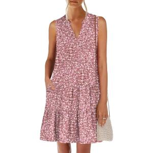 image:imageANRABESS Womens Mini Dresses Sleeveless V Neck Tiered Swing Going Out Beach Vacation Sundress 2026 Summer Casual OutfitsPink Dot Floral