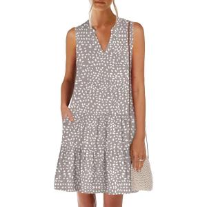 image:imageANRABESS Womens Mini Dresses Sleeveless V Neck Tiered Swing Going Out Beach Vacation Sundress 2026 Summer Casual OutfitsPolka Dot