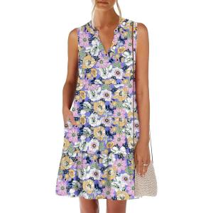 image:imageANRABESS Womens Mini Dresses Sleeveless V Neck Tiered Swing Going Out Beach Vacation Sundress 2026 Summer Casual OutfitsPurple Floral