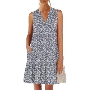 image:imageANRABESS Womens Mini Dresses Sleeveless V Neck Tiered Swing Going Out Beach Vacation Sundress 2026 Summer Casual OutfitsWhite Floral