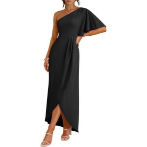 image:imageANRABESS Womens One Shoulder Formal Midi Dresses 2026 Summer Wrap High Slit Beach Wedding Guest Party Cocktail Maxi DressBlack