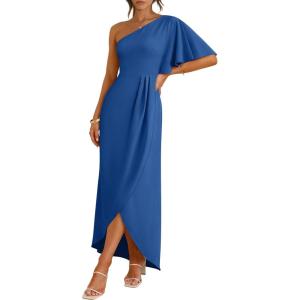 image:imageANRABESS Womens One Shoulder Formal Midi Dresses 2026 Summer Wrap High Slit Beach Wedding Guest Party Cocktail Maxi DressBlue