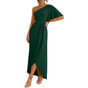 image:imageANRABESS Womens One Shoulder Formal Midi Dresses 2026 Summer Wrap High Slit Beach Wedding Guest Party Cocktail Maxi DressDark Green