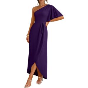 image:imageANRABESS Womens One Shoulder Formal Midi Dresses 2026 Summer Wrap High Slit Beach Wedding Guest Party Cocktail Maxi DressDeep Purple