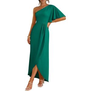 image:imageANRABESS Womens One Shoulder Formal Midi Dresses 2026 Summer Wrap High Slit Beach Wedding Guest Party Cocktail Maxi DressLake