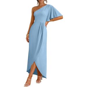 image:imageANRABESS Womens One Shoulder Formal Midi Dresses 2026 Summer Wrap High Slit Beach Wedding Guest Party Cocktail Maxi DressLight Blue