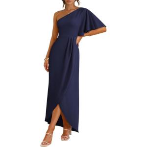 image:imageANRABESS Womens One Shoulder Formal Midi Dresses 2026 Summer Wrap High Slit Beach Wedding Guest Party Cocktail Maxi DressNavy Blue