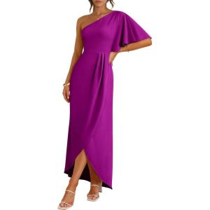 image:imageANRABESS Womens One Shoulder Formal Midi Dresses 2026 Summer Wrap High Slit Beach Wedding Guest Party Cocktail Maxi DressPurple