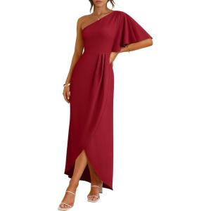 image:imageANRABESS Womens One Shoulder Formal Midi Dresses 2026 Summer Wrap High Slit Beach Wedding Guest Party Cocktail Maxi DressRed