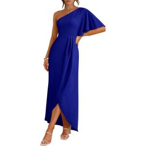image:imageANRABESS Womens One Shoulder Formal Midi Dresses 2026 Summer Wrap High Slit Beach Wedding Guest Party Cocktail Maxi DressRoyal Blue