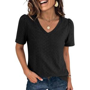 image:imageANRABESS Womens Short Sleeve Shirts Eyelet V Neck Tops Summer Business Casual Clothes 2026 Work Office TShirtsBlack