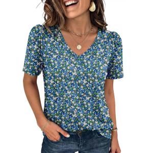 image:imageANRABESS Womens Short Sleeve Shirts Eyelet V Neck Tops Summer Business Casual Clothes 2026 Work Office TShirtsBlue White Green Floral