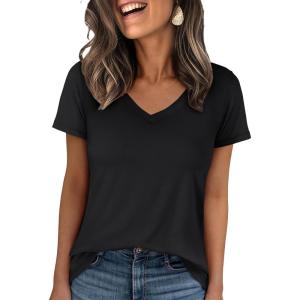 image:imageANRABESS Womens Short Sleeve Tops Casual V Neck Wrinkle  Free Basic T Shirts Summer Cute Tee 2026 Spring Fashion ClothesBlack