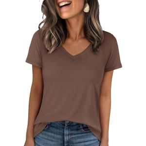 image:imageANRABESS Womens Short Sleeve Tops Casual V Neck Wrinkle  Free Basic T Shirts Summer Cute Tee 2026 Spring Fashion ClothesBrown