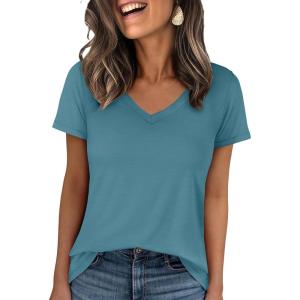 image:imageANRABESS Womens Short Sleeve Tops Casual V Neck Wrinkle  Free Basic T Shirts Summer Cute Tee 2026 Spring Fashion ClothesLake Blue