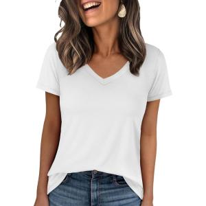 image:imageANRABESS Womens Short Sleeve Tops Casual V Neck Wrinkle  Free Basic T Shirts Summer Cute Tee 2026 Spring Fashion ClothesWhite