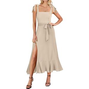 image:imageANRABESS Womens Square Neck Ruffle Split Midi Elegant Formal Wedding Guest Cocktail Bridesmaid Graduation Party DressesApricot