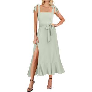 image:imageANRABESS Womens Square Neck Ruffle Split Midi Elegant Formal Wedding Guest Cocktail Bridesmaid Graduation Party DressesCyan