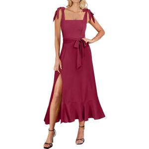 image:imageANRABESS Womens Square Neck Ruffle Split Midi Elegant Formal Wedding Guest Cocktail Bridesmaid Graduation Party DressesDark Red