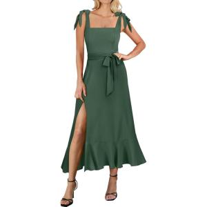 image:imageANRABESS Womens Square Neck Ruffle Split Midi Elegant Formal Wedding Guest Cocktail Bridesmaid Graduation Party DressesGreen