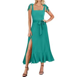 image:imageANRABESS Womens Square Neck Ruffle Split Midi Elegant Formal Wedding Guest Cocktail Bridesmaid Graduation Party DressesLake Green