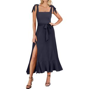 image:imageANRABESS Womens Square Neck Ruffle Split Midi Elegant Formal Wedding Guest Cocktail Bridesmaid Graduation Party DressesNavy Blue