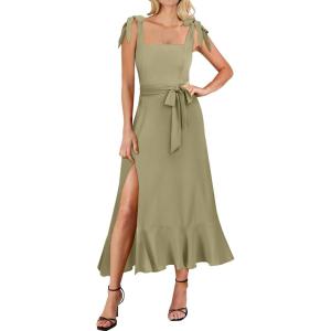 image:imageANRABESS Womens Square Neck Ruffle Split Midi Elegant Formal Wedding Guest Cocktail Bridesmaid Graduation Party DressesPea Green