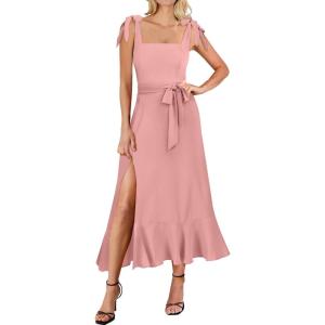 image:imageANRABESS Womens Square Neck Ruffle Split Midi Elegant Formal Wedding Guest Cocktail Bridesmaid Graduation Party DressesPink